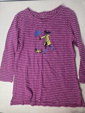 Talbots Shirt Women Walking Dog In The Rain Day Umbrella Striped Hot Pink Petite